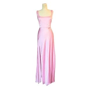 Show Me Your Mumu Pink Satin Maxi Dress Adjustable Straps Side Slit Formal Small